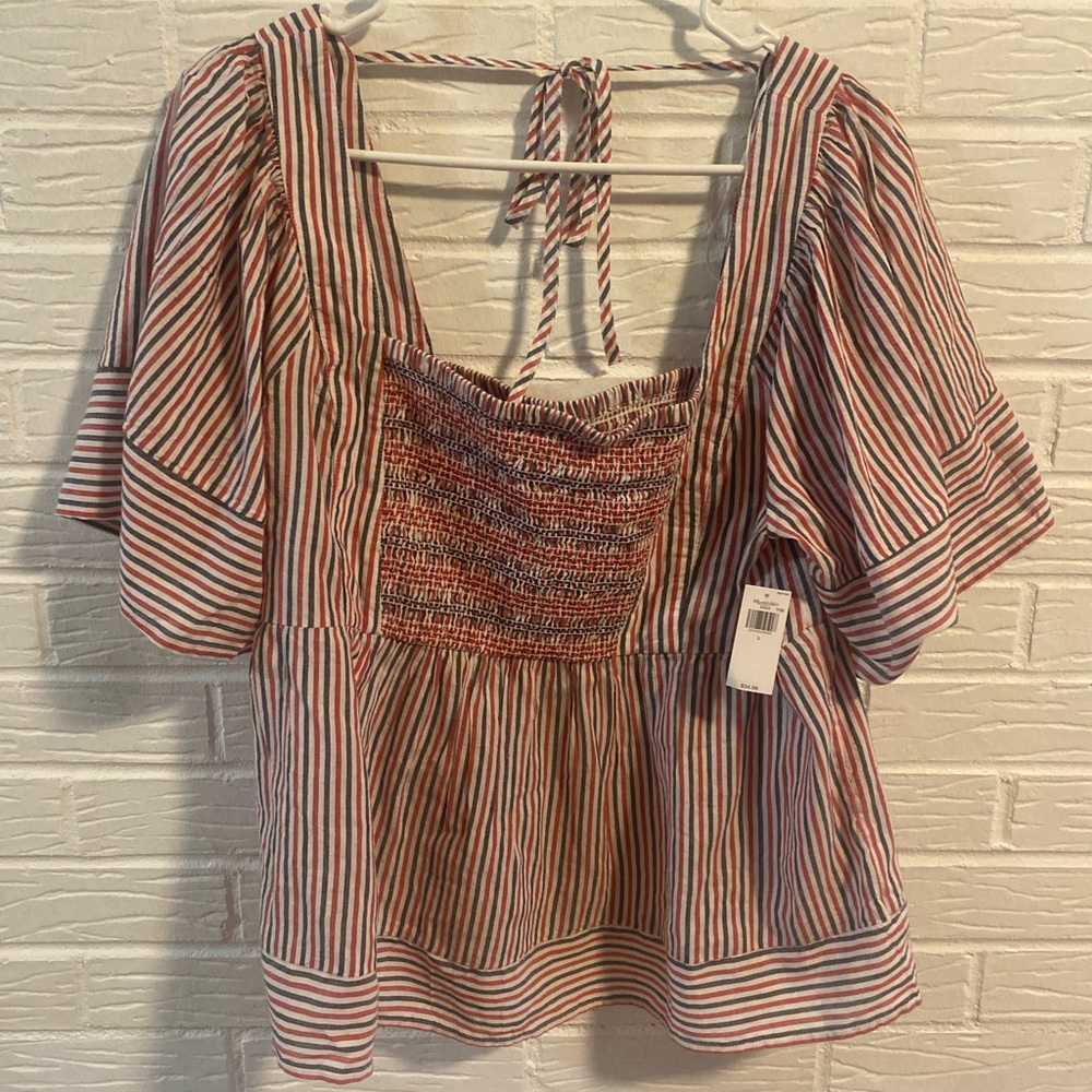 Red white and blue smocked top